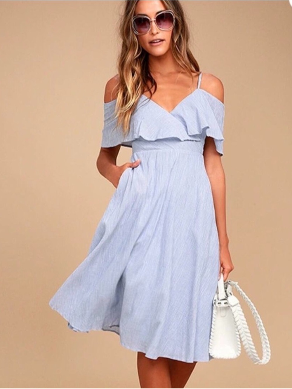 Lulu's linen vacation off the Shoulder   Midi Dress